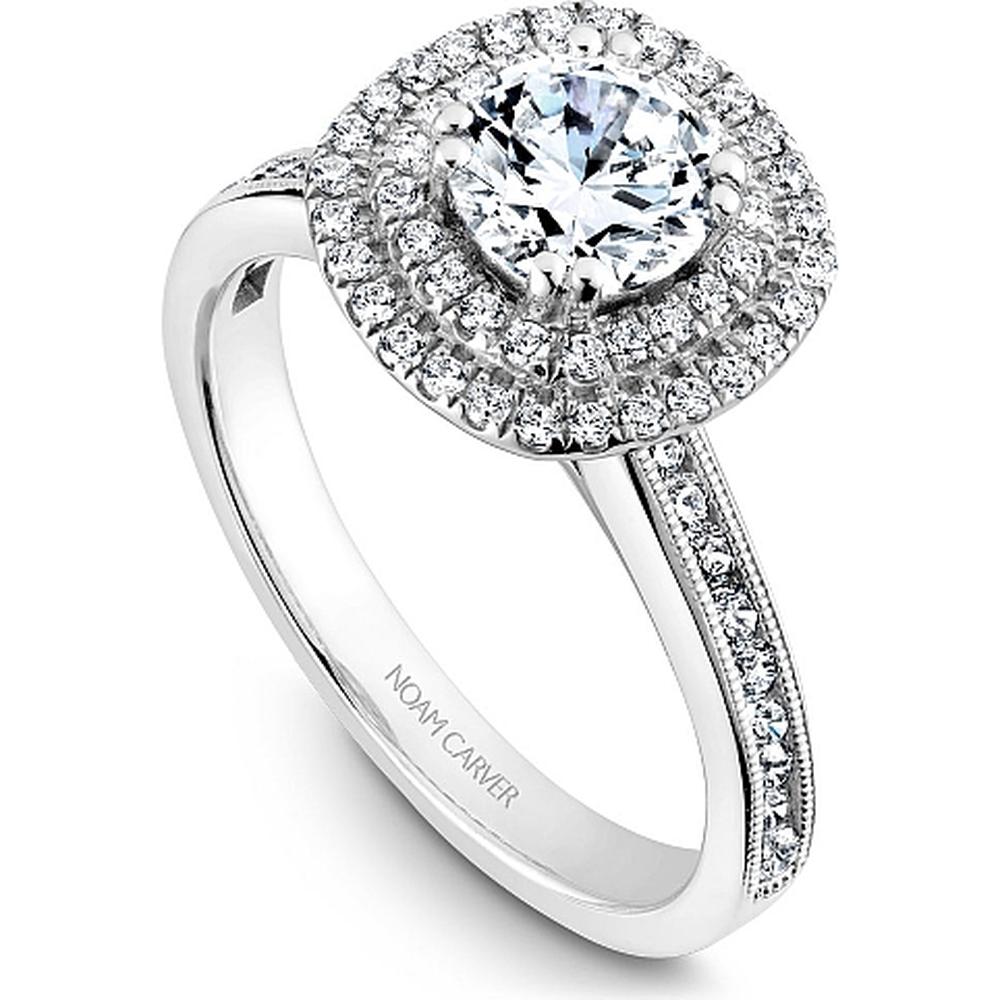 Round Cut Diamond Engagement Ring with Double Halo and Channel-Set Band in White Gold by Noam Carver<em> - Choose Your Center Diamond: 1 to 5 Carats, Sustainable Lab-Grown or Natural Earth-Mined</em>