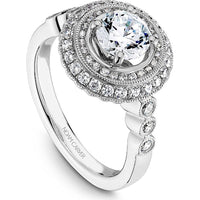 Round Cut Diamond Engagement Ring with Double Halo and Filigree Details in White Gold by Noam Carver<em> - Choose Your Center Diamond: 1 to 5 Carats, Sustainable Lab-Grown or Natural Earth-Mined</em>
