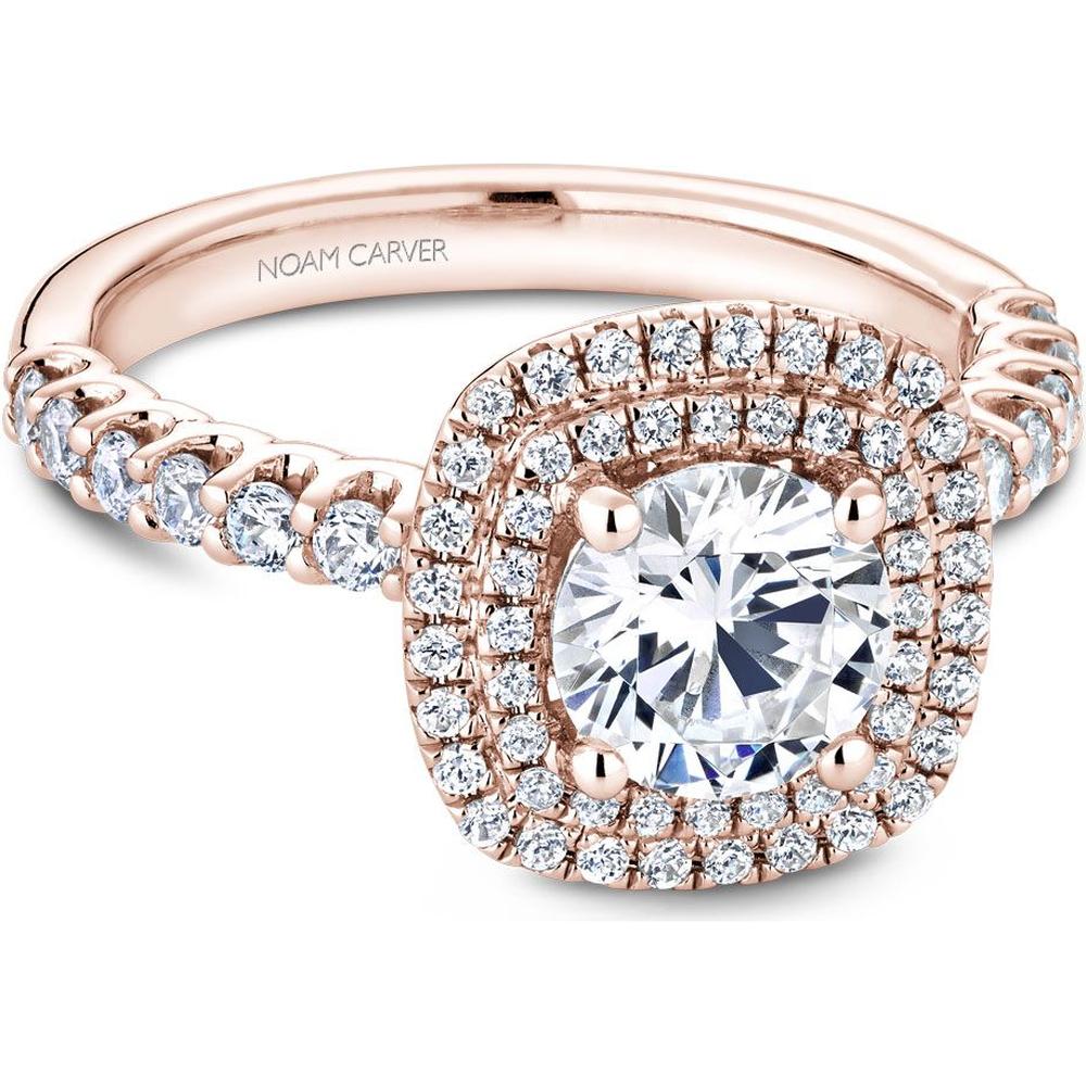 Round Cut Diamond Engagement Ring with Double Halo and Latticework in Rose Gold by Noam Carver<em> - Choose Your Center Diamond: 1 to 5 Carats, Sustainable Lab-Grown or Natural Earth-Mined</em>