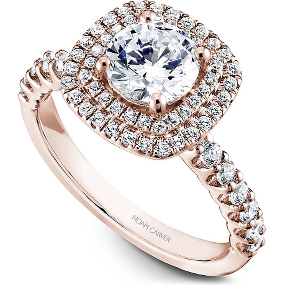 Round Cut Diamond Engagement Ring with Double Halo and Latticework in Rose Gold by Noam Carver<em> - Choose Your Center Diamond: 1 to 5 Carats, Sustainable Lab-Grown or Natural Earth-Mined</em>