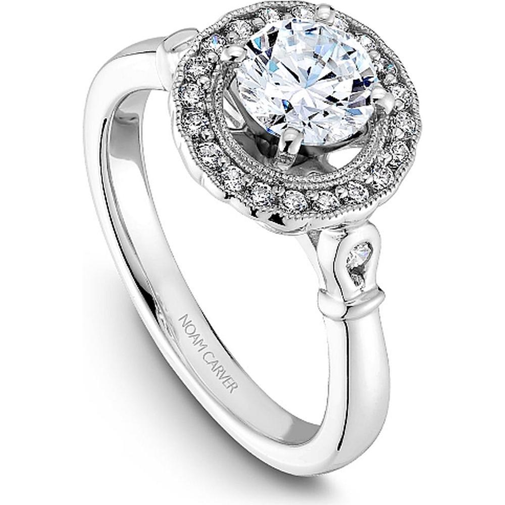 Round Cut Diamond Engagement Ring with Double Halo and Milgrain Detailing in White Gold by Noam Carver<em> - Choose Your Center Diamond: 1 to 5 Carats, Sustainable Lab-Grown or Natural Earth-Mined</em>