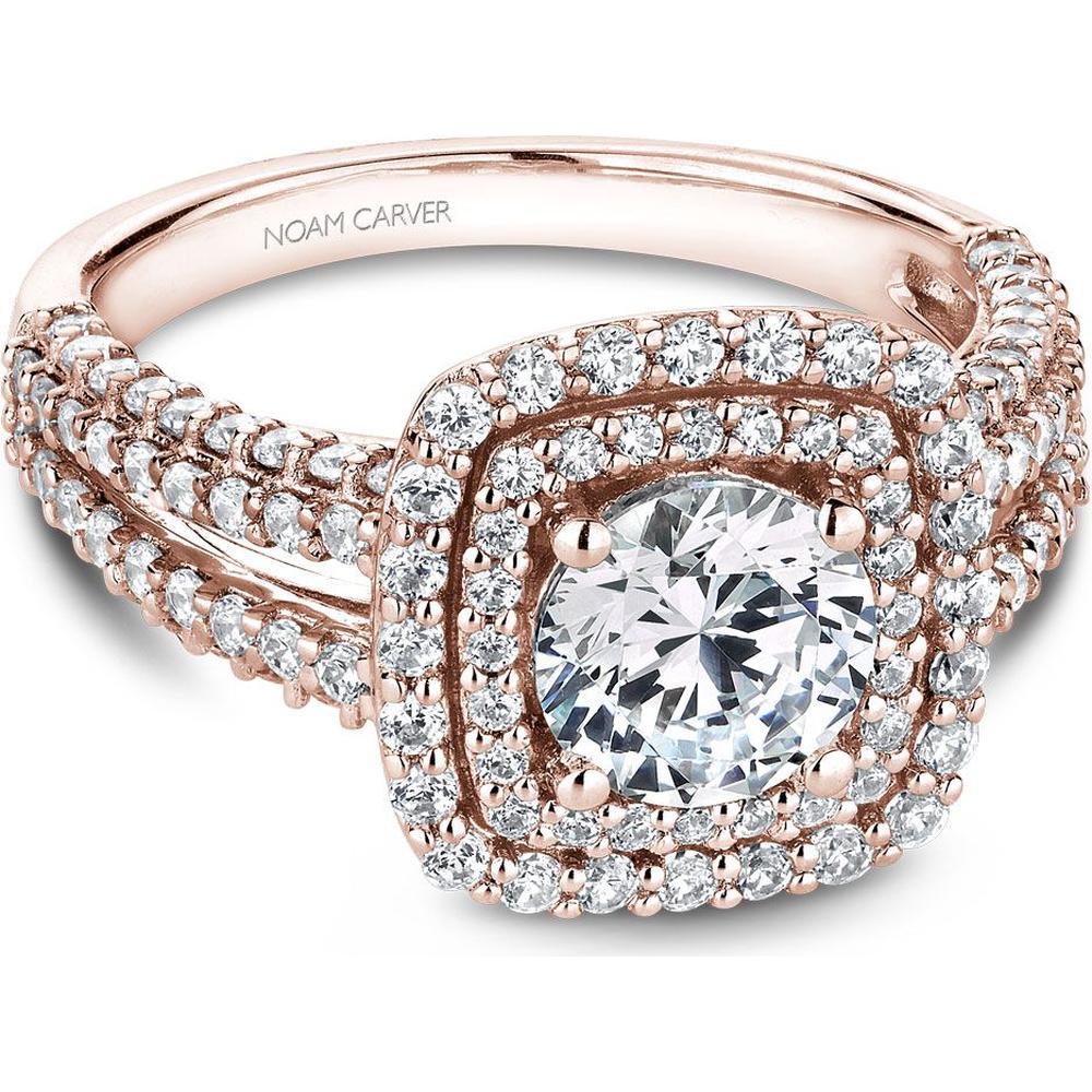 Round Cut Diamond Engagement Ring with Double Halo and Milgrain Details in Rose Gold by Noam Carver<em> - Choose Your Center Diamond: 1 to 5 Carats, Sustainable Lab-Grown or Natural Earth-Mined</em>
