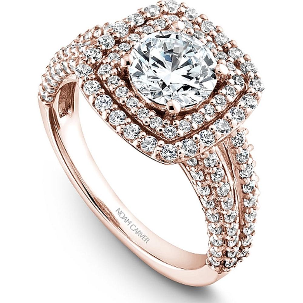 Round Cut Diamond Engagement Ring with Double Halo and Milgrain Details in Rose Gold by Noam Carver<em> - Choose Your Center Diamond: 1 to 5 Carats, Sustainable Lab-Grown or Natural Earth-Mined</em>