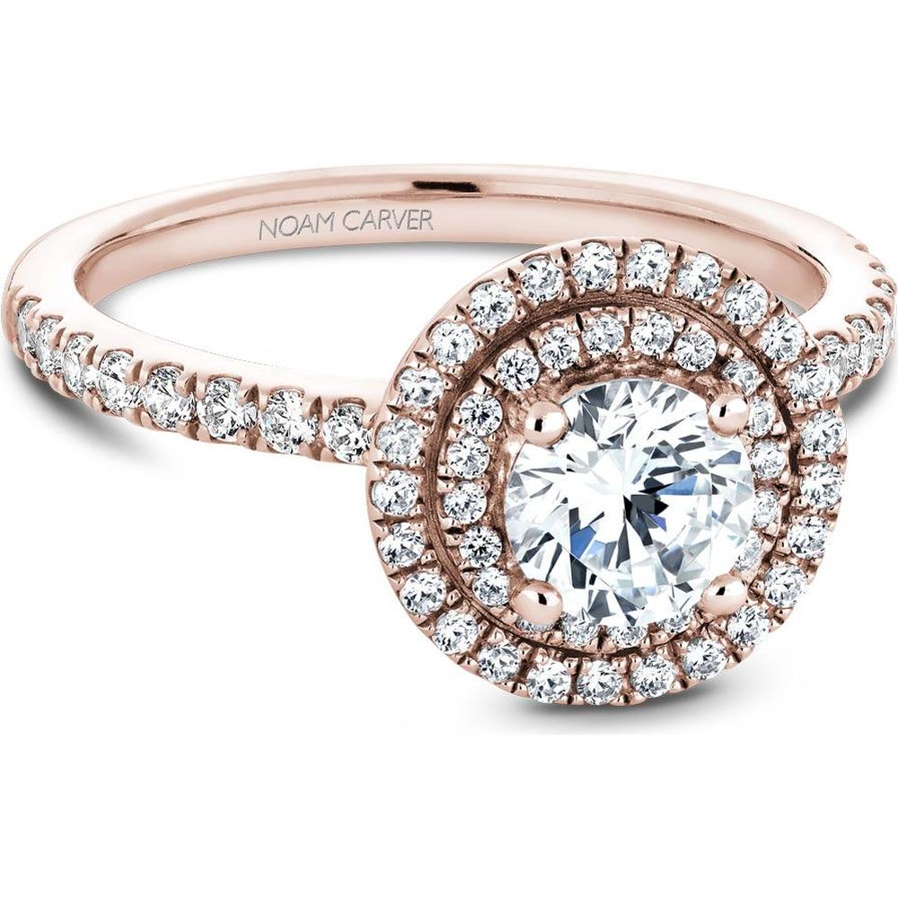 Round Cut Diamond Engagement Ring with Double Halo and Pavé Band in Rose Gold by Noam Carver<em> - Choose Your Center Diamond: 1 to 5 Carats, Sustainable Lab-Grown or Natural Earth-Mined</em>