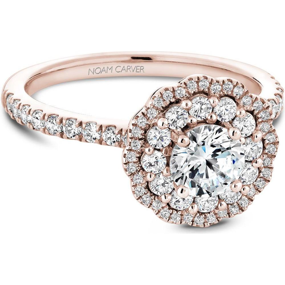Round Cut Diamond Engagement Ring with Double Halo and Pavé Band in Rose Gold by Noam Carver<em> - Choose Your Center Diamond: 1 to 5 Carats, Sustainable Lab-Grown or Natural Earth-Mined</em>