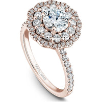 Round Cut Diamond Engagement Ring with Double Halo and Pavé Band in Rose Gold by Noam Carver<em> - Choose Your Center Diamond: 1 to 5 Carats, Sustainable Lab-Grown or Natural Earth-Mined</em>