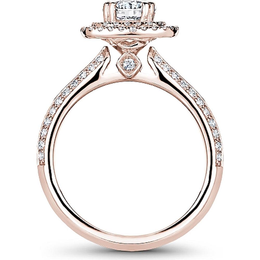 Round Cut Diamond Engagement Ring with Double Halo and Pavé Band in Rose Gold by Noam Carver<em> - Choose Your Center Diamond: 1 to 5 Carats, Sustainable Lab-Grown or Natural Earth-Mined</em>