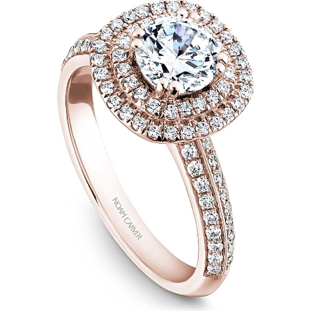 Round Cut Diamond Engagement Ring with Double Halo and Pavé Band in Rose Gold by Noam Carver<em> - Choose Your Center Diamond: 1 to 5 Carats, Sustainable Lab-Grown or Natural Earth-Mined</em>