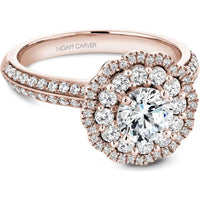 Round Cut Diamond Engagement Ring with Double Halo and Pavé Band in Rose Gold by Noam Carver<em> - Choose Your Center Diamond: 1 to 5 Carats, Sustainable Lab-Grown or Natural Earth-Mined</em>