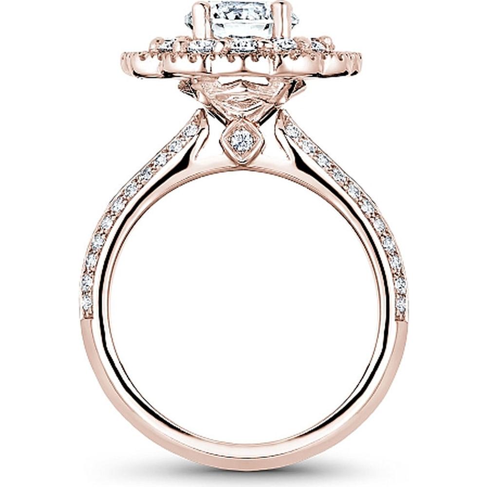 Round Cut Diamond Engagement Ring with Double Halo and Pavé Band in Rose Gold by Noam Carver<em> - Choose Your Center Diamond: 1 to 5 Carats, Sustainable Lab-Grown or Natural Earth-Mined</em>