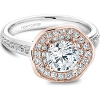 Round Cut Diamond Engagement Ring with Double Halo and Pav&eacute; Band in Two-Tone Gold by Noam Carver<em> - Choose Your Center Diamond: 1 to 5 Carats, Sustainable Lab-Grown or Natural Earth-Mined</em>
