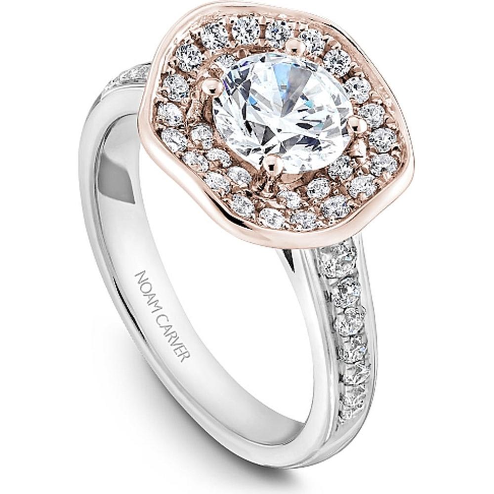 Round Cut Diamond Engagement Ring with Double Halo and Pav&eacute; Band in Two-Tone Gold by Noam Carver<em> - Choose Your Center Diamond: 1 to 5 Carats, Sustainable Lab-Grown or Natural Earth-Mined</em>