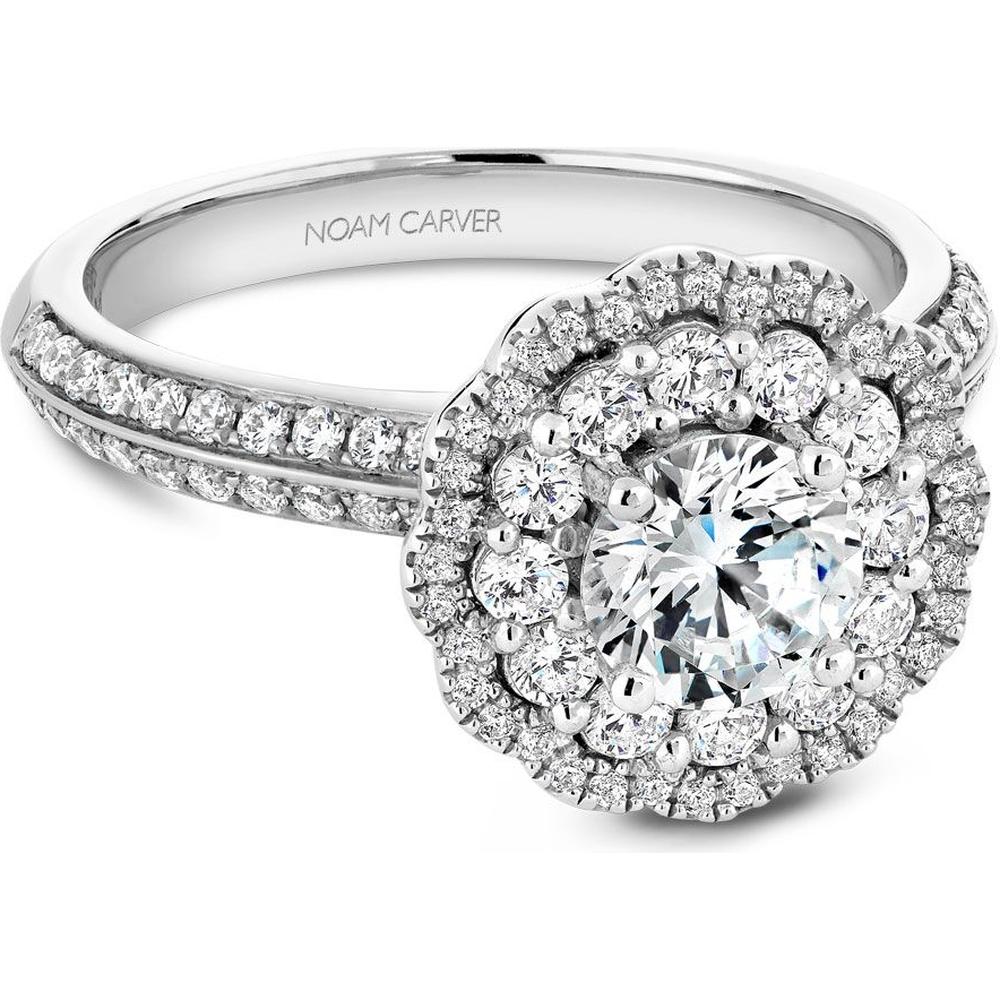 Round Cut Diamond Engagement Ring with Double Halo and Pavé Band in White Gold by Noam Carver<em> - Choose Your Center Diamond: 1 to 5 Carats, Sustainable Lab-Grown or Natural Earth-Mined</em>