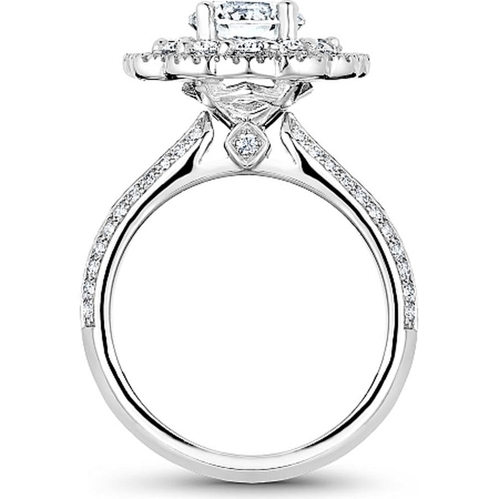 Round Cut Diamond Engagement Ring with Double Halo and Pavé Band in White Gold by Noam Carver<em> - Choose Your Center Diamond: 1 to 5 Carats, Sustainable Lab-Grown or Natural Earth-Mined</em>