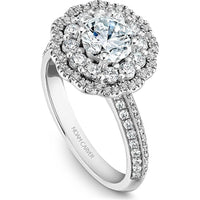Round Cut Diamond Engagement Ring with Double Halo and Pavé Band in White Gold by Noam Carver<em> - Choose Your Center Diamond: 1 to 5 Carats, Sustainable Lab-Grown or Natural Earth-Mined</em>