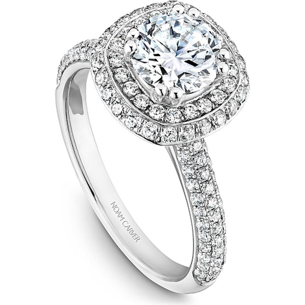 Round Cut Diamond Engagement Ring with Double Halo and Pavé Band in White Gold by Noam Carver<em> - Choose Your Center Diamond: 1 to 5 Carats, Sustainable Lab-Grown or Natural Earth-Mined</em>
