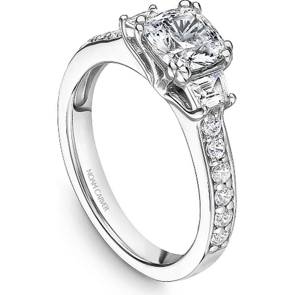 Round Cut Diamond Engagement Ring with Double Halo and Pavé Band in White Gold by Noam Carver<em> - Choose Your Center Diamond: 1 to 5 Carats, Sustainable Lab-Grown or Natural Earth-Mined</em>