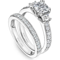 Round Cut Diamond Engagement Ring with Double Halo and Pavé Band in White Gold by Noam Carver<em> - Choose Your Center Diamond: 1 to 5 Carats, Sustainable Lab-Grown or Natural Earth-Mined</em>