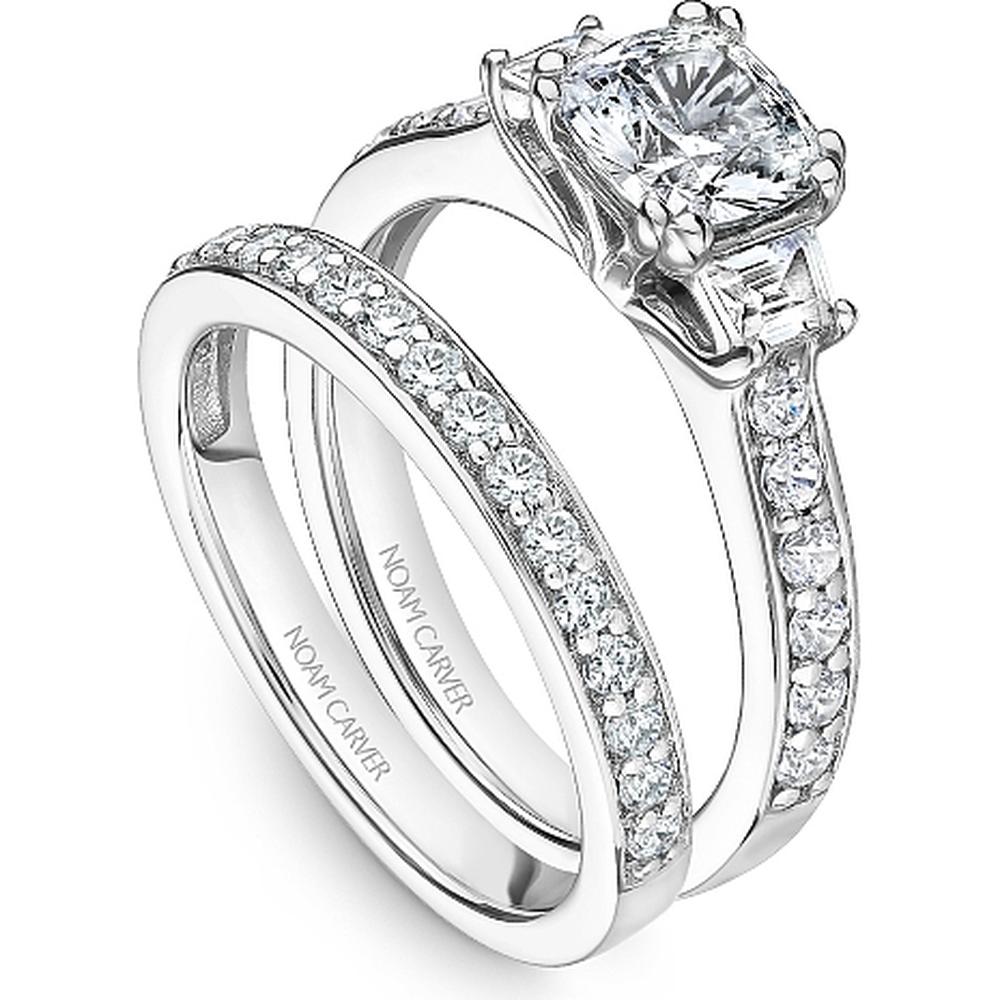 Round Cut Diamond Engagement Ring with Double Halo and Pavé Band in White Gold by Noam Carver<em> - Choose Your Center Diamond: 1 to 5 Carats, Sustainable Lab-Grown or Natural Earth-Mined</em>