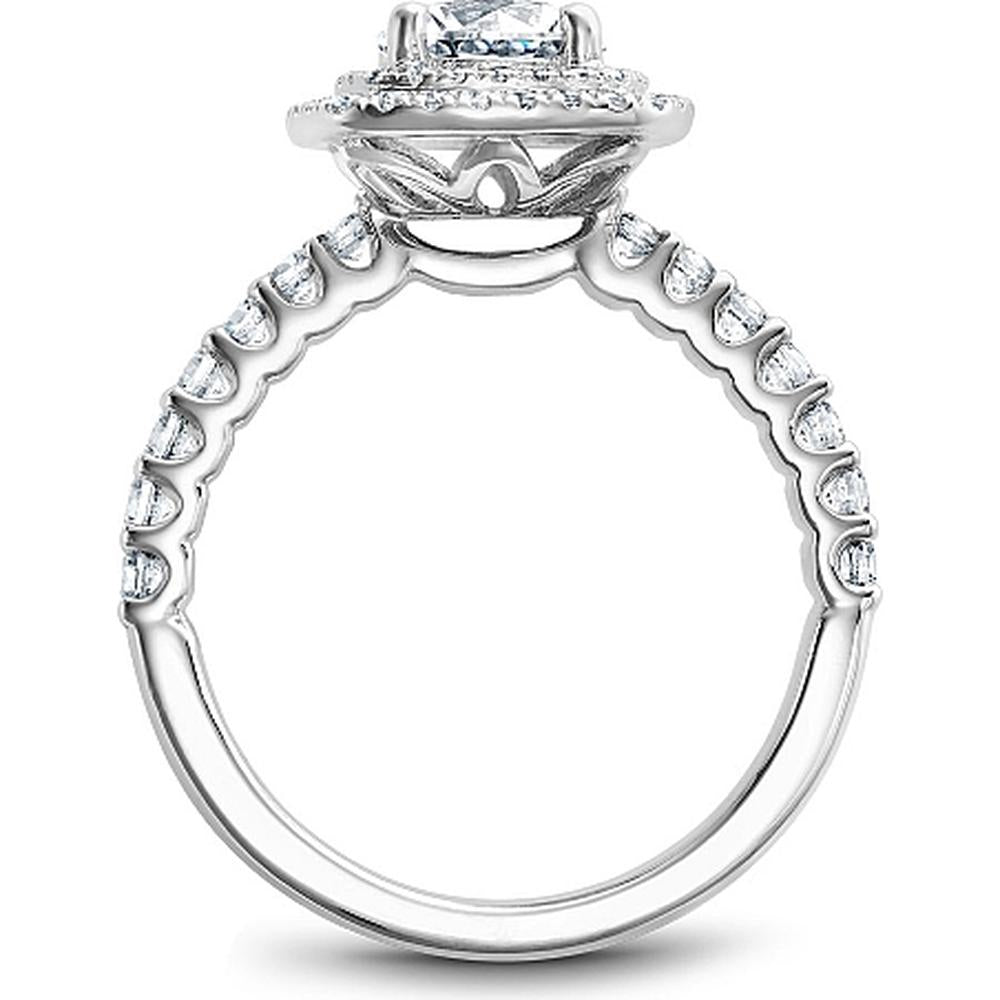 Round Cut Diamond Engagement Ring with Double Halo and Pavé Band in White Gold by Noam Carver<em> - Choose Your Center Diamond: 1 to 5 Carats, Sustainable Lab-Grown or Natural Earth-Mined</em>