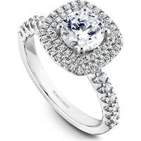 Round Cut Diamond Engagement Ring with Double Halo and Pavé Band in White Gold by Noam Carver<em> - Choose Your Center Diamond: 1 to 5 Carats, Sustainable Lab-Grown or Natural Earth-Mined</em>