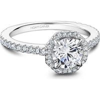 Round Cut Diamond Engagement Ring with Double Halo and Pavé Band in White Gold by Noam Carver<em> - Choose Your Center Diamond: 1 to 5 Carats, Sustainable Lab-Grown or Natural Earth-Mined</em>
