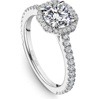 Round Cut Diamond Engagement Ring with Double Halo and Pavé Band in White Gold by Noam Carver<em> - Choose Your Center Diamond: 1 to 5 Carats, Sustainable Lab-Grown or Natural Earth-Mined</em>