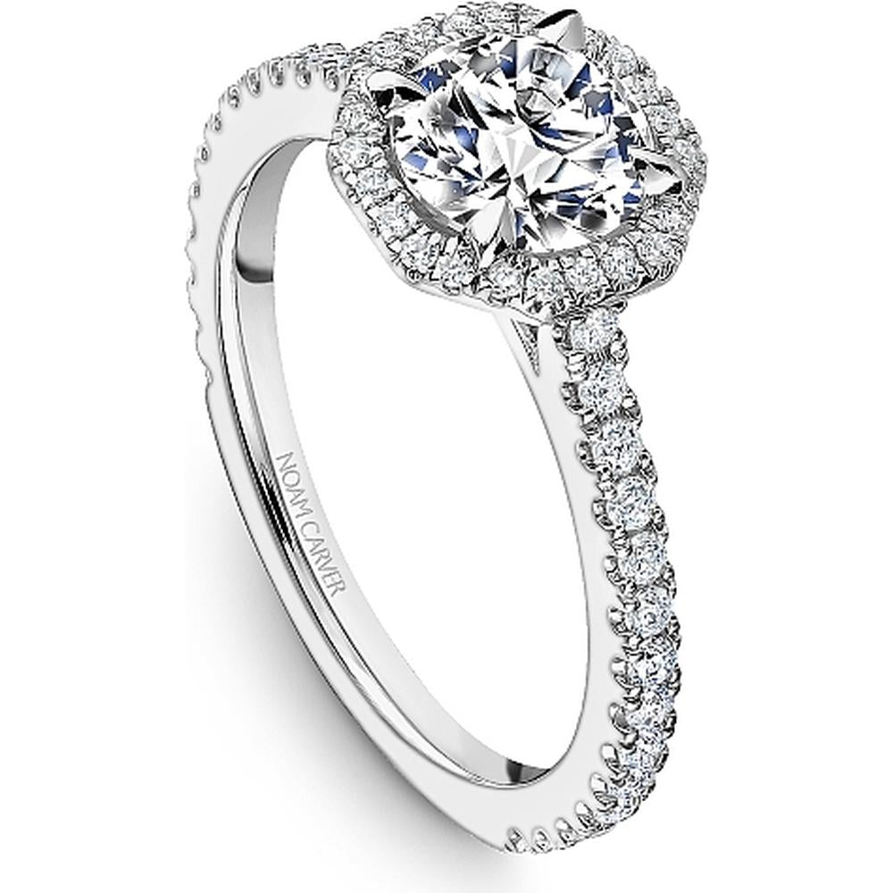Round Cut Diamond Engagement Ring with Double Halo and Pavé Band in White Gold by Noam Carver<em> - Choose Your Center Diamond: 1 to 5 Carats, Sustainable Lab-Grown or Natural Earth-Mined</em>