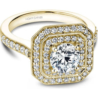 Round Cut Diamond Engagement Ring with Double Halo and Pavé Band in Yellow Gold by Noam Carver<em> - Choose Your Center Diamond: 1 to 5 Carats, Sustainable Lab-Grown or Natural Earth-Mined</em>