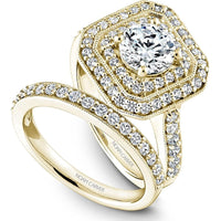 Round Cut Diamond Engagement Ring with Double Halo and Pavé Band in Yellow Gold by Noam Carver<em> - Choose Your Center Diamond: 1 to 5 Carats, Sustainable Lab-Grown or Natural Earth-Mined</em>