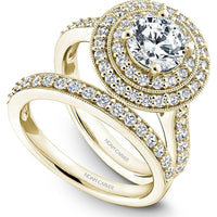 Round Cut Diamond Engagement Ring with Double Halo and Pavé Band in Yellow Gold by Noam Carver<em> - Choose Your Center Diamond: 1 to 5 Carats, Sustainable Lab-Grown or Natural Earth-Mined</em>