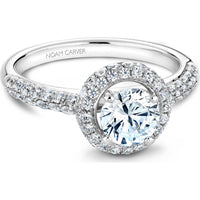 Round Cut Diamond Engagement Ring with Double Halo and Pavé-Set Band in White Gold by Noam Carver<em> - Choose Your Center Diamond: 1 to 5 Carats, Sustainable Lab-Grown or Natural Earth-Mined</em>