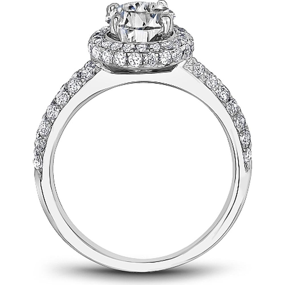 Round Cut Diamond Engagement Ring with Double Halo and Pavé-Set Band in White Gold by Noam Carver<em> - Choose Your Center Diamond: 1 to 5 Carats, Sustainable Lab-Grown or Natural Earth-Mined</em>