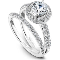 Round Cut Diamond Engagement Ring with Double Halo and Pavé-Set Band in White Gold by Noam Carver<em> - Choose Your Center Diamond: 1 to 5 Carats, Sustainable Lab-Grown or Natural Earth-Mined</em>