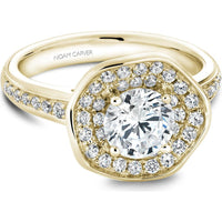 Round Cut Diamond Engagement Ring with Double Halo and Pav&eacute;-Set Band in Yellow Gold by Noam Carver<em> - Choose Your Center Diamond: 1 to 5 Carats, Sustainable Lab-Grown or Natural Earth-Mined</em>