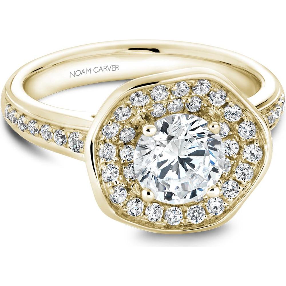 Round Cut Diamond Engagement Ring with Double Halo and Pav&eacute;-Set Band in Yellow Gold by Noam Carver<em> - Choose Your Center Diamond: 1 to 5 Carats, Sustainable Lab-Grown or Natural Earth-Mined</em>
