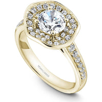 Round Cut Diamond Engagement Ring with Double Halo and Pav&eacute;-Set Band in Yellow Gold by Noam Carver<em> - Choose Your Center Diamond: 1 to 5 Carats, Sustainable Lab-Grown or Natural Earth-Mined</em>