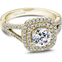 Round Cut Diamond Engagement Ring with Double Halo and Split Shank in Yellow Gold by Noam Carver<em> - Choose Your Center Diamond: 1 to 5 Carats, Sustainable Lab-Grown or Natural Earth-Mined</em>