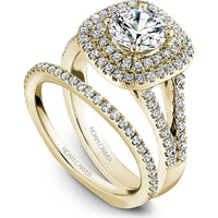 Round Cut Diamond Engagement Ring with Double Halo and Split Shank in Yellow Gold by Noam Carver<em> - Choose Your Center Diamond: 1 to 5 Carats, Sustainable Lab-Grown or Natural Earth-Mined</em>