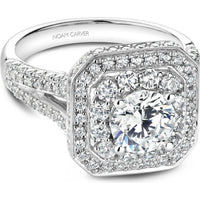 Round Cut Diamond Engagement Ring with Double Halo, Milgrain Detail, and Pavé Band in White Gold by Noam Carver<em> - Choose Your Center Diamond: 1 to 5 Carats, Sustainable Lab-Grown or Natural Earth-Mined</em>