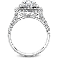Round Cut Diamond Engagement Ring with Double Halo, Milgrain Detail, and Pavé Band in White Gold by Noam Carver<em> - Choose Your Center Diamond: 1 to 5 Carats, Sustainable Lab-Grown or Natural Earth-Mined</em>