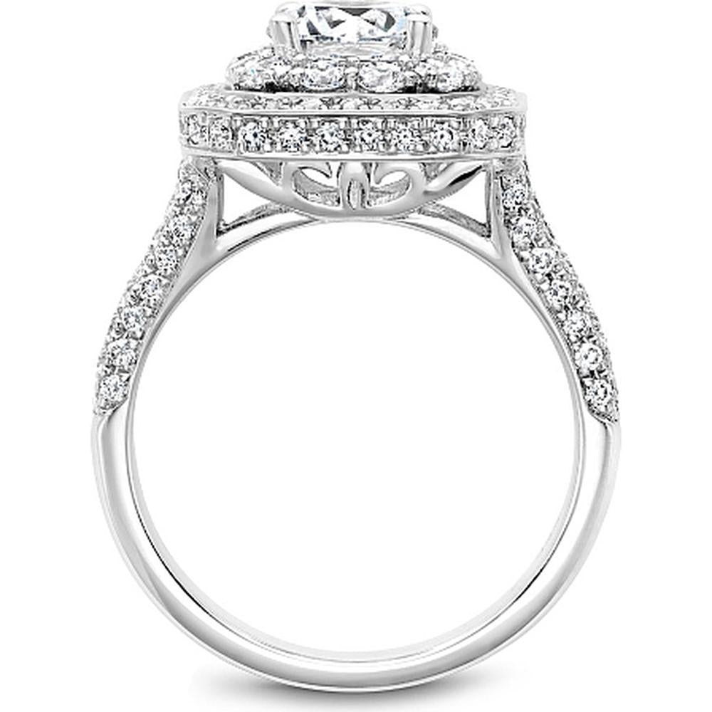 Round Cut Diamond Engagement Ring with Double Halo, Milgrain Detail, and Pavé Band in White Gold by Noam Carver<em> - Choose Your Center Diamond: 1 to 5 Carats, Sustainable Lab-Grown or Natural Earth-Mined</em>