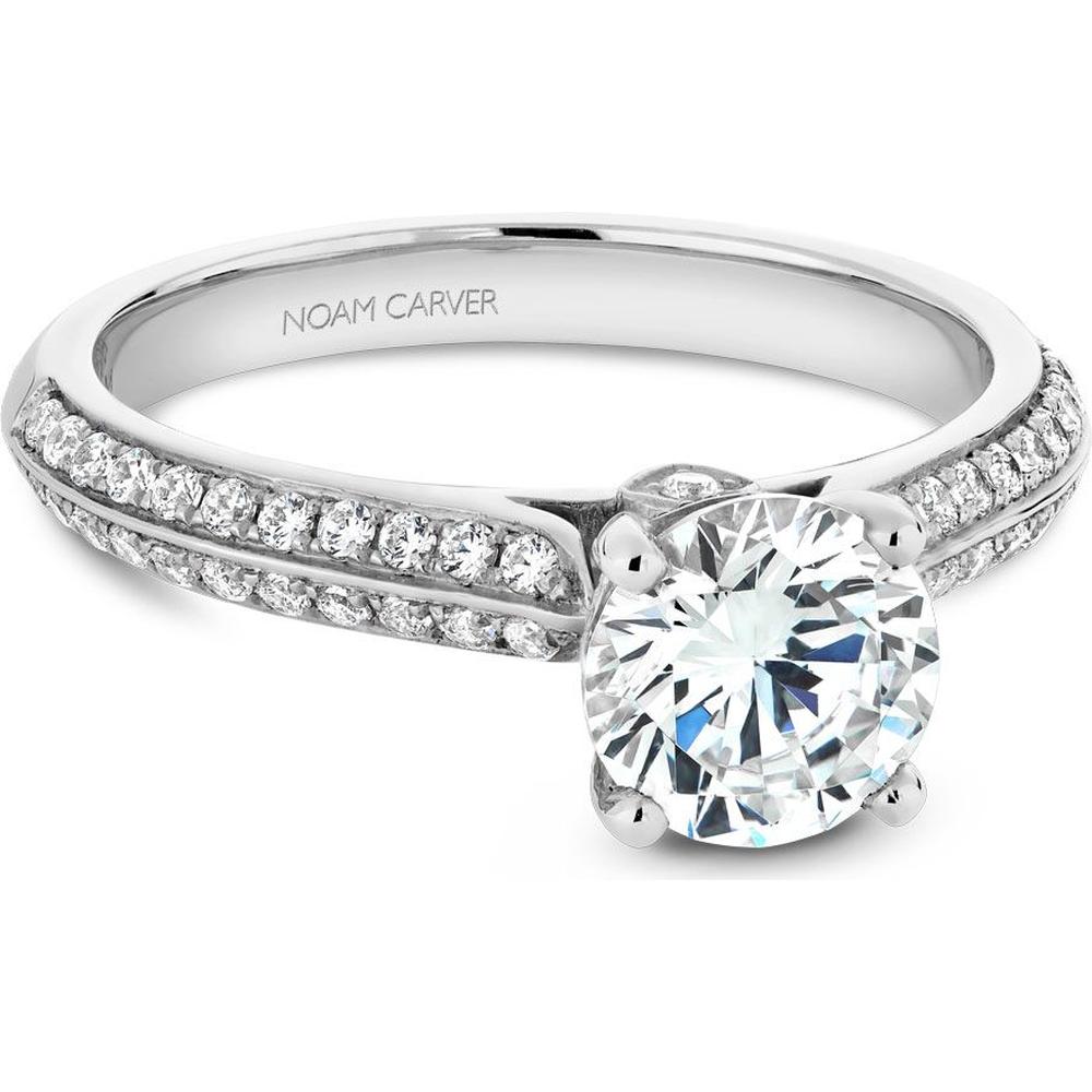 Round Cut Diamond Engagement Ring with Double Pavé Band in White Gold by Noam Carver<em> - Choose Your Center Diamond: 1 to 5 Carats, Sustainable Lab-Grown or Natural Earth-Mined</em>
