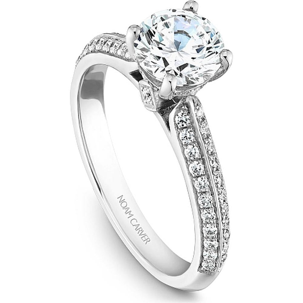Round Cut Diamond Engagement Ring with Double Pavé Band in White Gold by Noam Carver<em> - Choose Your Center Diamond: 1 to 5 Carats, Sustainable Lab-Grown or Natural Earth-Mined</em>