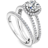 Round Cut Diamond Engagement Ring with Double Pavé Bands and Hidden Halo in White Gold by Noam Carver<em> - Choose Your Center Diamond: 1 to 5 Carats, Sustainable Lab-Grown or Natural Earth-Mined</em>