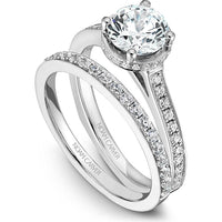 Round Cut Diamond Engagement Ring with Edge Halo and Pavé Band in White Gold by Noam Carver<em> - Choose Your Center Diamond: 1 to 5 Carats, Sustainable Lab-Grown or Natural Earth-Mined</em>