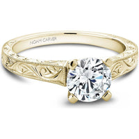 Round Cut Diamond Engagement Ring with Engraving and Scrollwork in Yellow Gold by Noam Carver<em> - Choose Your Center Diamond: 1 to 5 Carats, Sustainable Lab-Grown or Natural Earth-Mined</em>