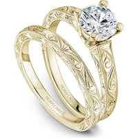 Round Cut Diamond Engagement Ring with Engraving and Scrollwork in Yellow Gold by Noam Carver<em> - Choose Your Center Diamond: 1 to 5 Carats, Sustainable Lab-Grown or Natural Earth-Mined</em>