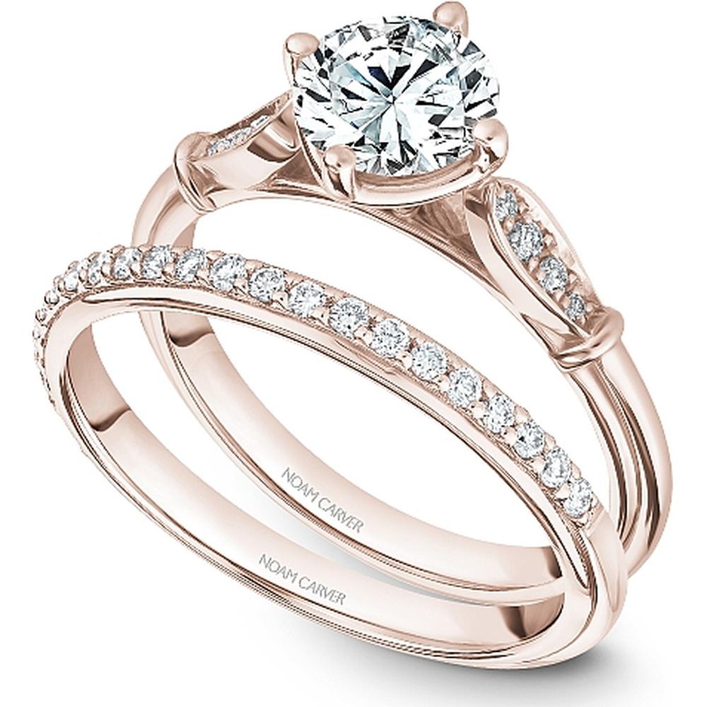 Round Cut Diamond Engagement Ring with Five-Prong Setting and Marquise Pavé in Rose Gold by Noam Carver<em> - Choose Your Center Diamond: 1 to 5 Carats, Sustainable Lab-Grown or Natural Earth-Mined</em>