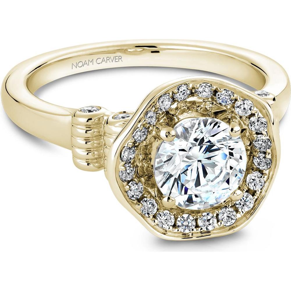 Round Cut Diamond Engagement Ring with Floral Halo and Diamond-Embellished Band in Yellow Gold by Noam Carver<em> - Choose Your Center Diamond: 1 to 5 Carats, Sustainable Lab-Grown or Natural Earth-Mined</em>